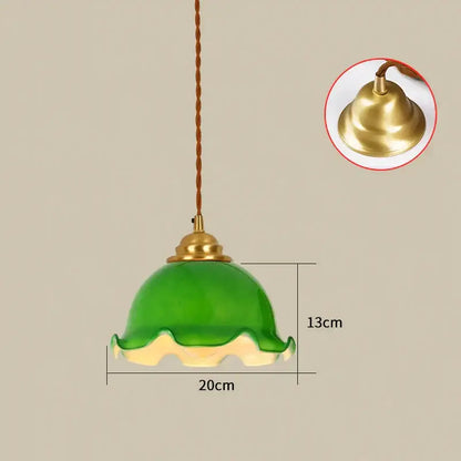Vintage brass scalloped glass led pendant lamp bedroom lighting