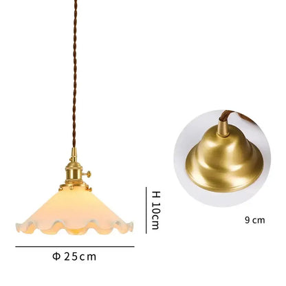 Vintage brass scalloped glass led pendant lamp bedroom lighting