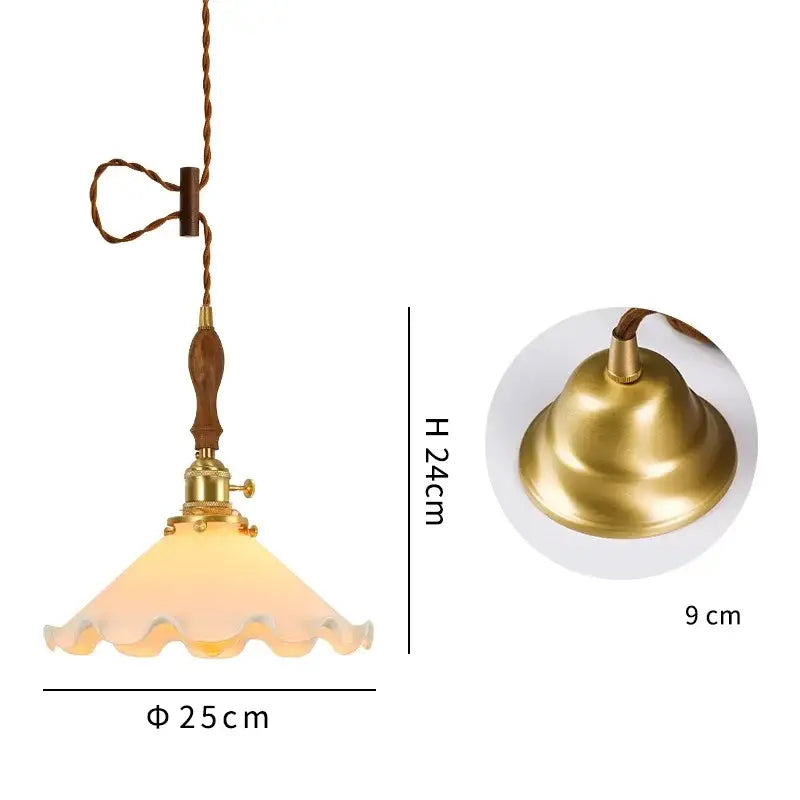 Vintage brass scalloped glass led pendant lamp bedroom lighting