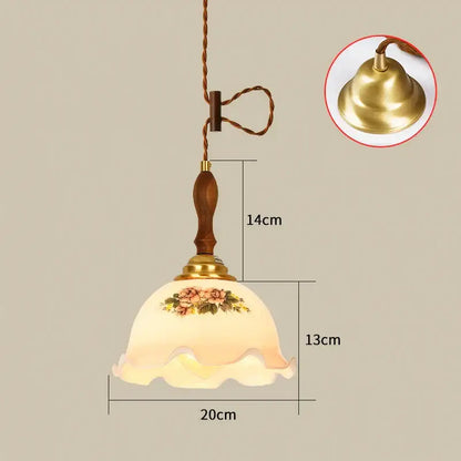 Vintage brass scalloped glass led pendant lamp bedroom lighting