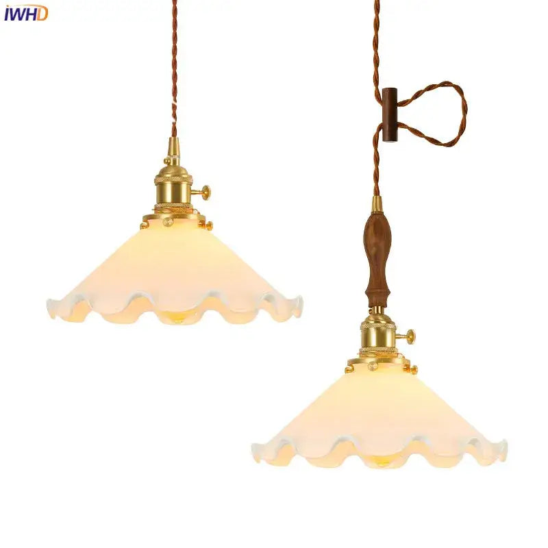 Vintage brass scalloped glass led pendant lamp bedroom lighting