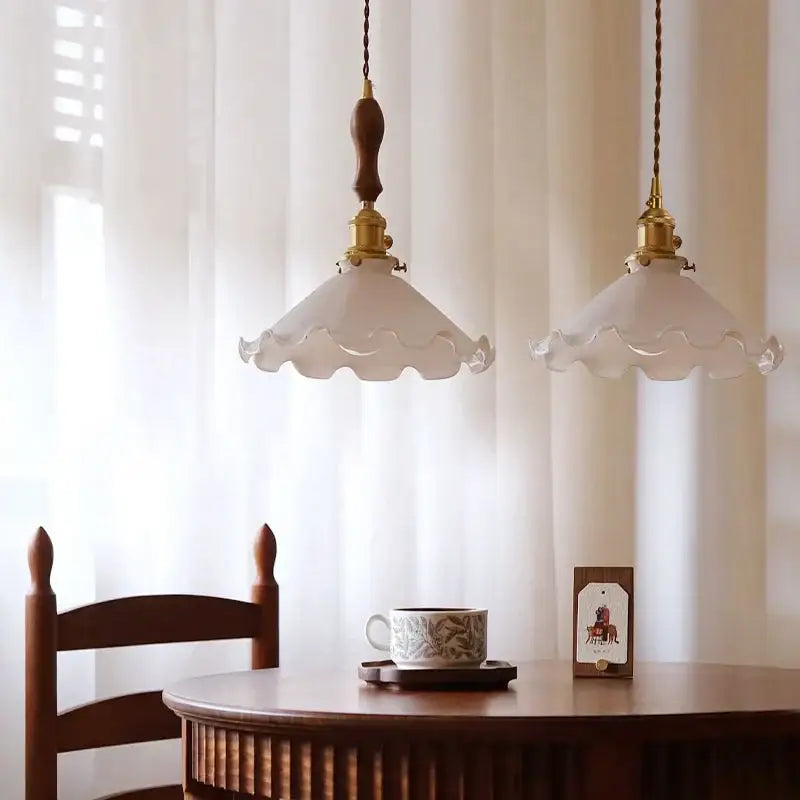 Vintage brass scalloped glass led pendant lamp bedroom lighting