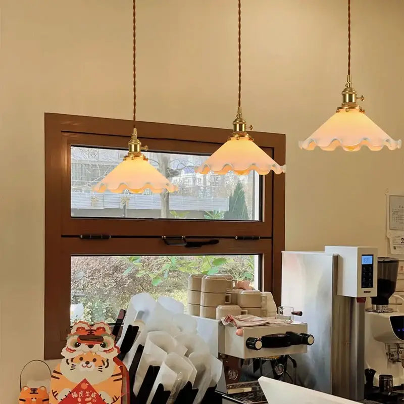 Vintage brass scalloped glass led pendant lamp bedroom lighting