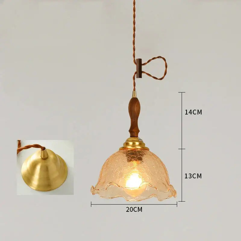 Vintage brass scalloped glass led pendant lamp bedroom lighting