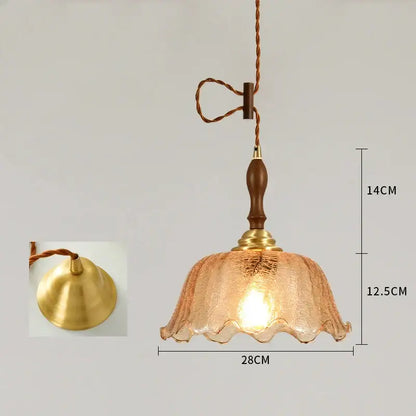 Vintage brass scalloped glass led pendant lamp bedroom lighting
