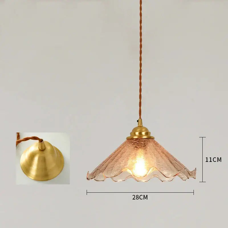 Vintage brass scalloped glass led pendant lamp bedroom lighting