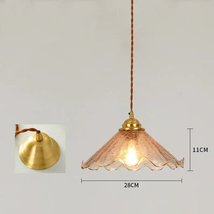 Vintage brass scalloped glass led pendant lamp bedroom lighting