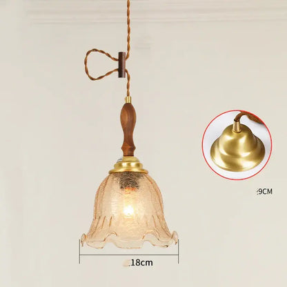 Vintage brass scalloped glass led pendant lamp bedroom lighting