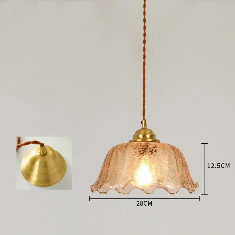 Vintage brass scalloped glass led pendant lamp bedroom lighting