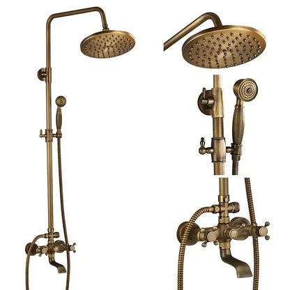 Vintage brass shower faucet mixer set bathroom rainfall head shelf