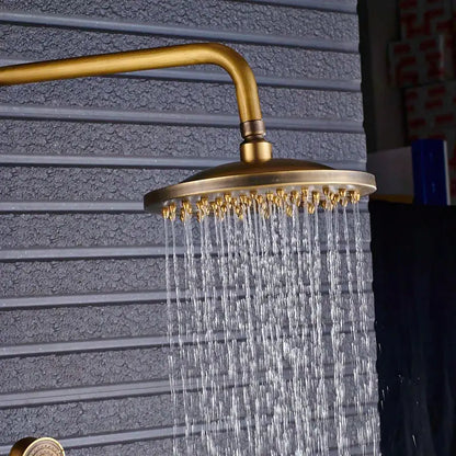 Vintage brass shower faucet mixer set bathroom rainfall head shelf