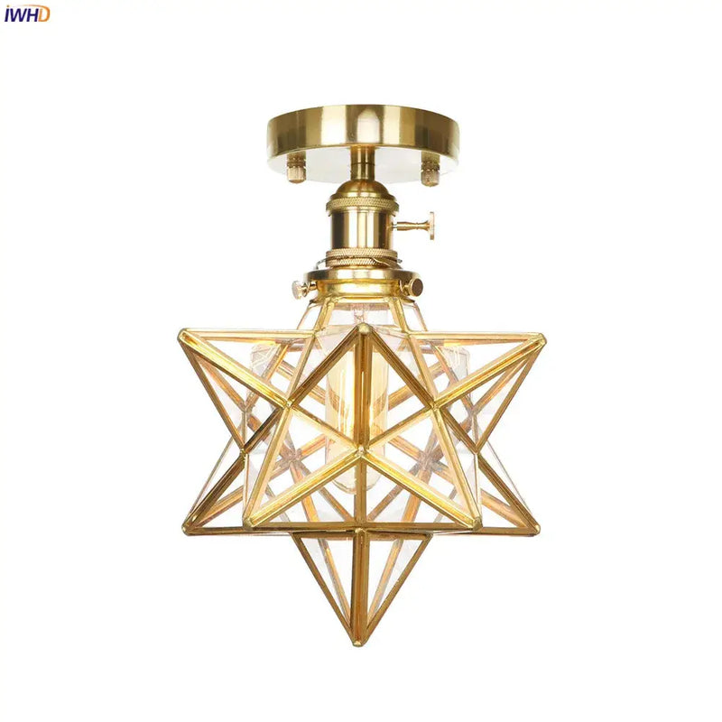 Vintage brass star glass copper ceiling light bedroom lamp
