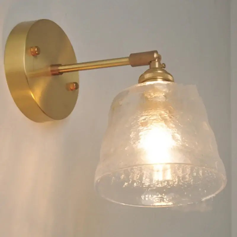Vintage brass textured glass wall lamp bedroom pull chain led wall