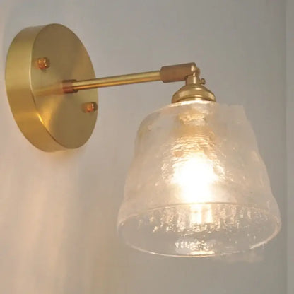 Vintage brass textured glass wall lamp bedroom pull chain led wall