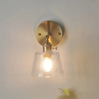 Vintage brass textured glass wall lamp bedroom pull chain led wall