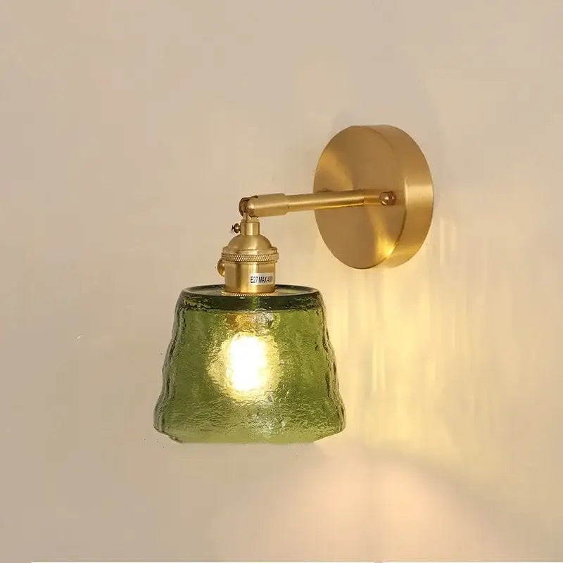 Vintage brass textured glass wall lamp bedroom pull chain led wall