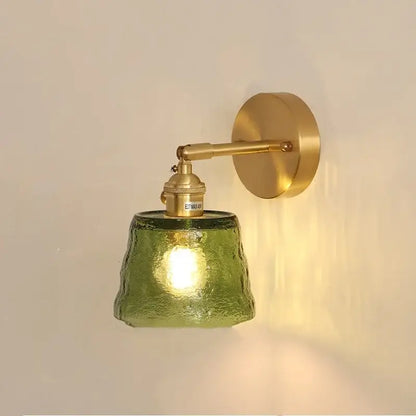 Vintage brass textured glass wall lamp bedroom pull chain led wall