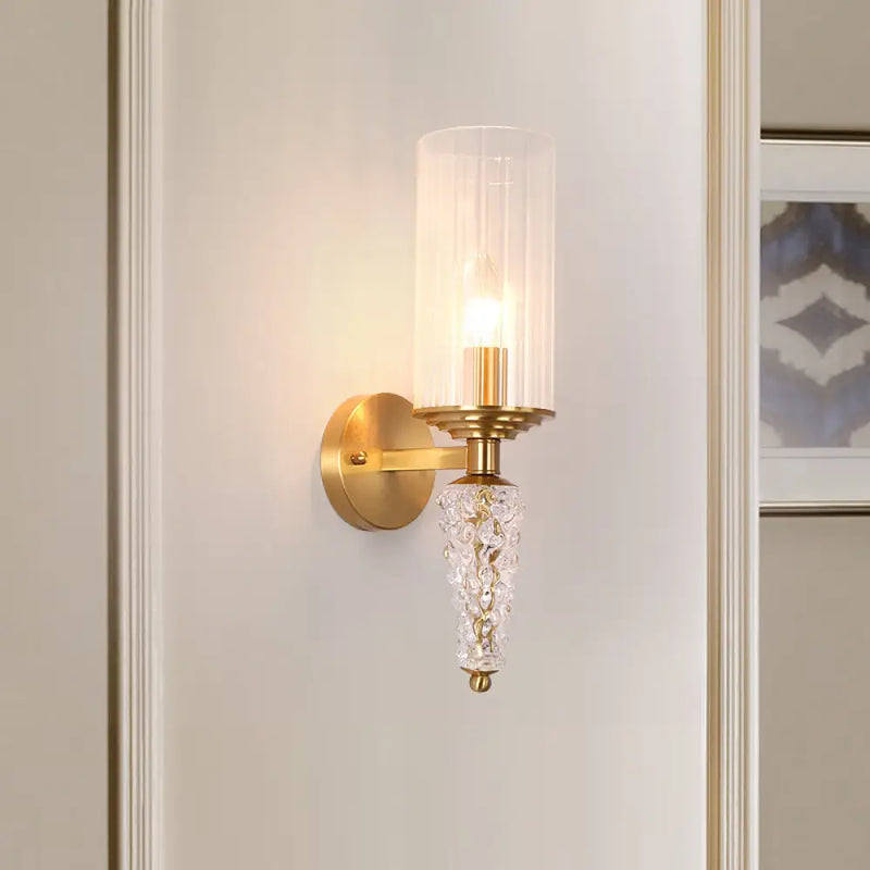 DecorBites™ Vintage Brass Wall Mounted Bedside Lighting Fixture with Clear Glass Shade and 1 Bulb
