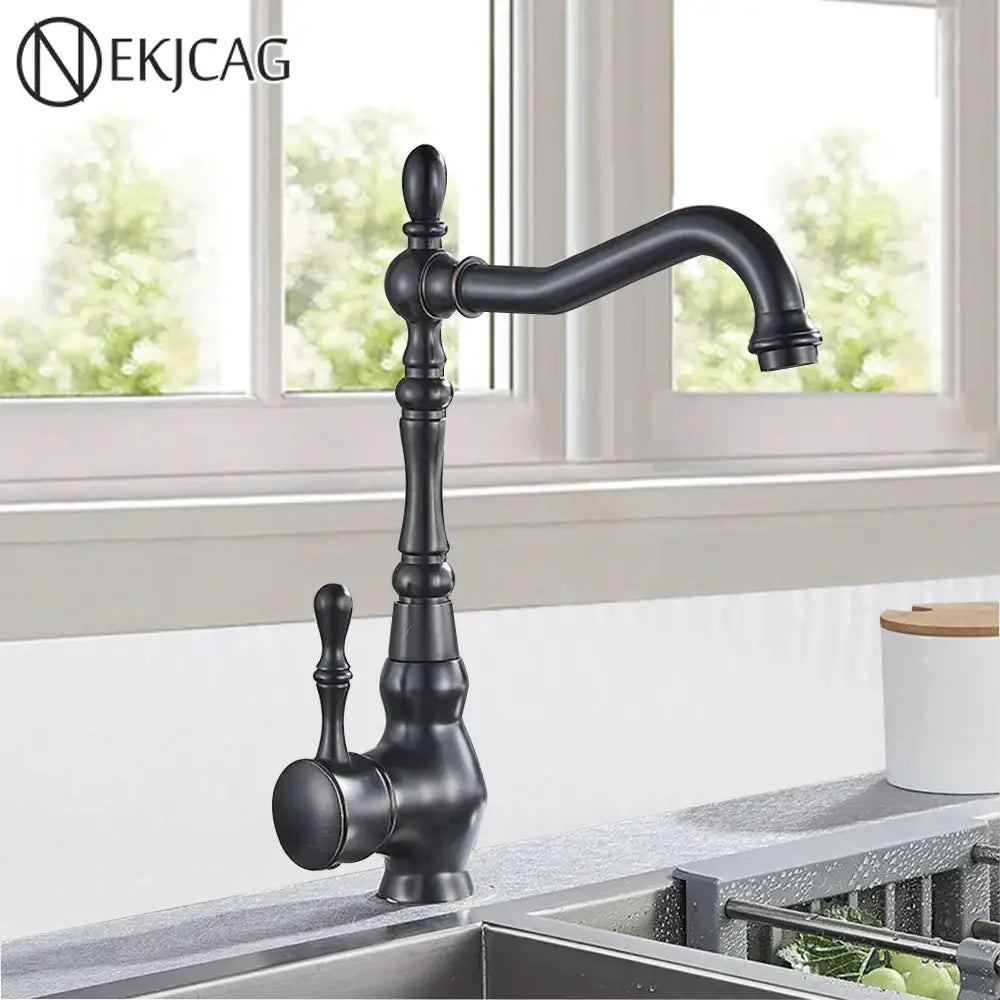 Vintage bronze & black kitchen sink faucet with 360 rotate spout
