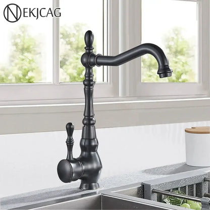 Vintage bronze & black kitchen sink faucet with 360 rotate spout