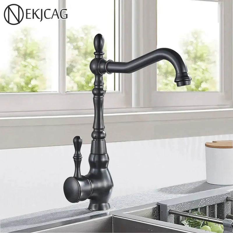 Vintage bronze & black kitchen sink faucet with 360 rotate spout