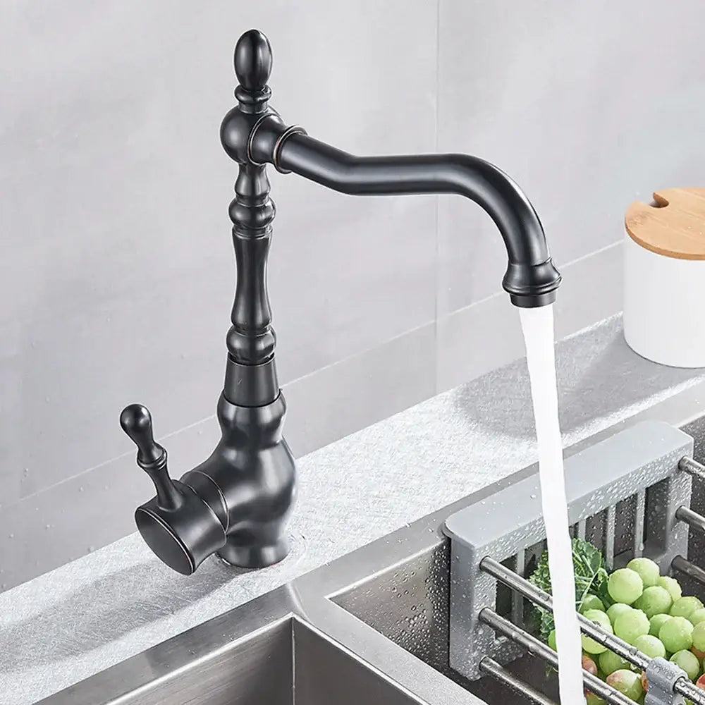 Vintage bronze & black kitchen sink faucet with 360 rotate spout