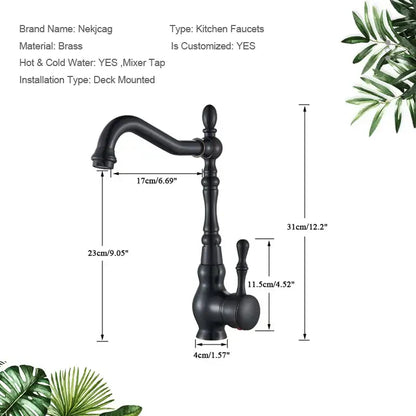 Vintage bronze & black kitchen sink faucet with 360 rotate spout