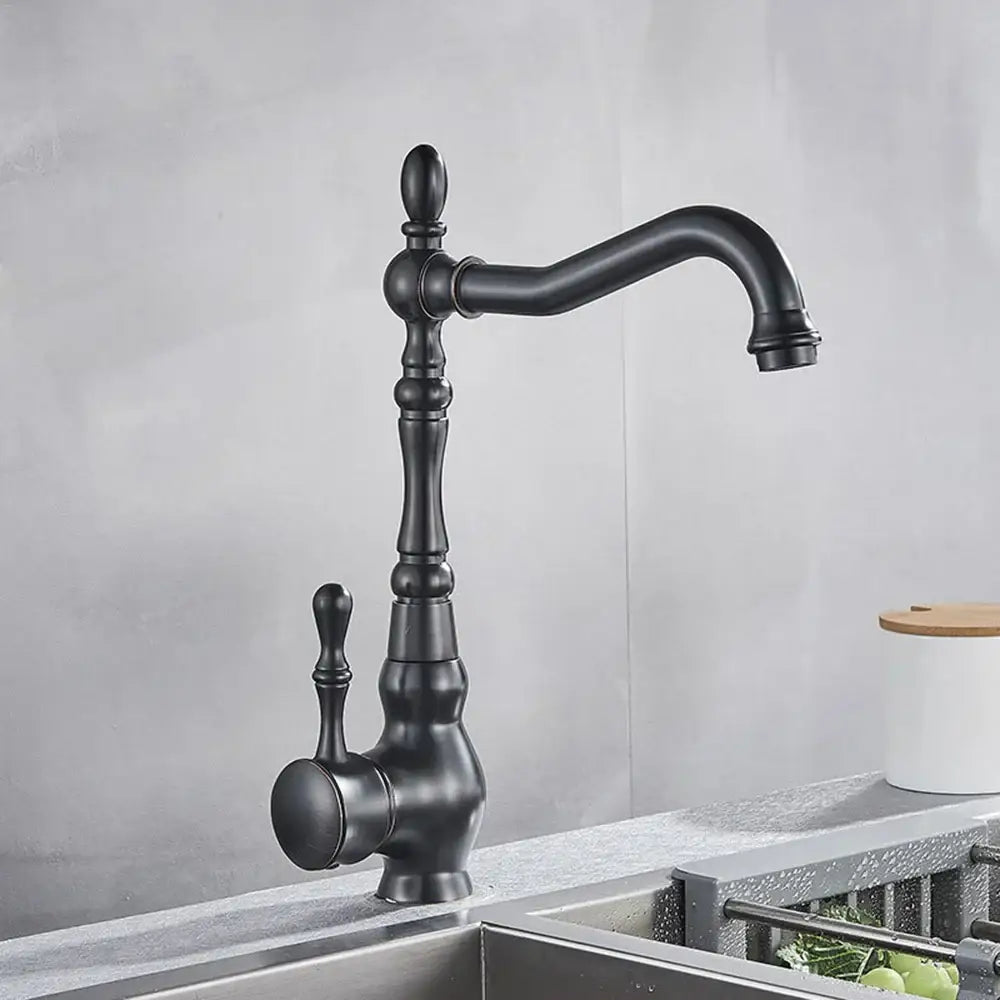 Vintage bronze & black kitchen sink faucet with 360 rotate spout