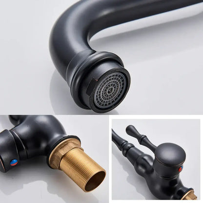Vintage bronze & black kitchen sink faucet with 360 rotate spout