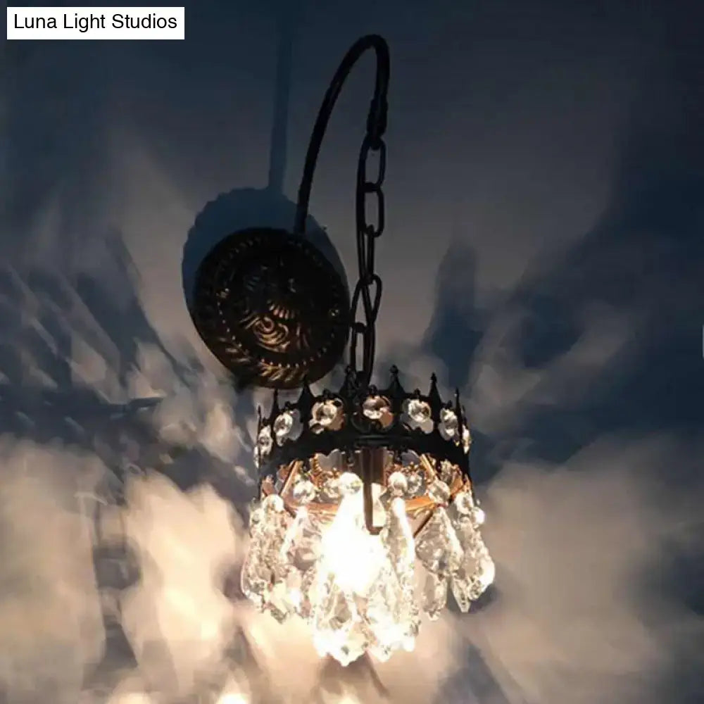 Vintage bronze crystal wall light living room fixture