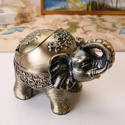 Vintage bronze elephant shaped windproof ashtray for office decor