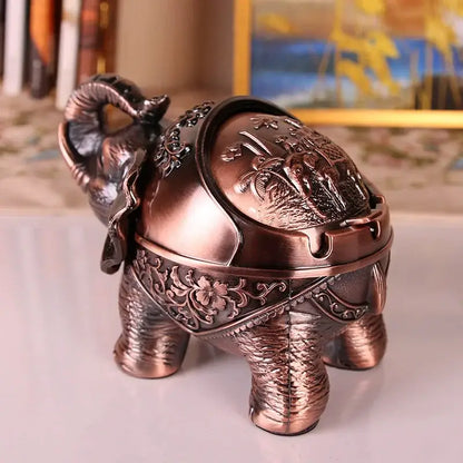 Vintage bronze elephant shaped windproof ashtray for office decor