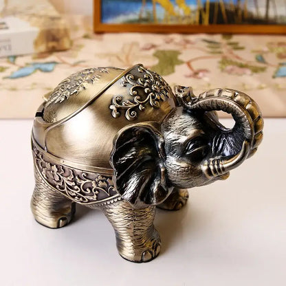Vintage bronze elephant shaped windproof ashtray for office decor