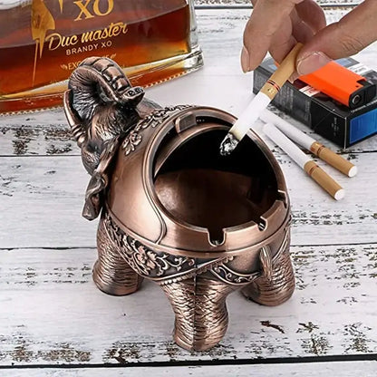 Vintage bronze elephant shaped windproof ashtray for office decor