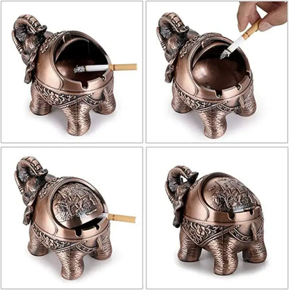 Vintage bronze elephant shaped windproof ashtray for office decor