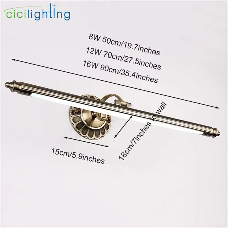 Vintage bronze led bathroom wall lamp with fluted mounting plate