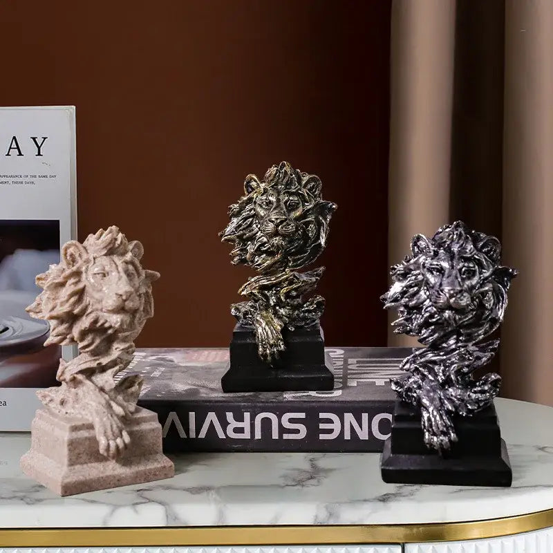 Vintage bronze lion head resin statue set – living room decor