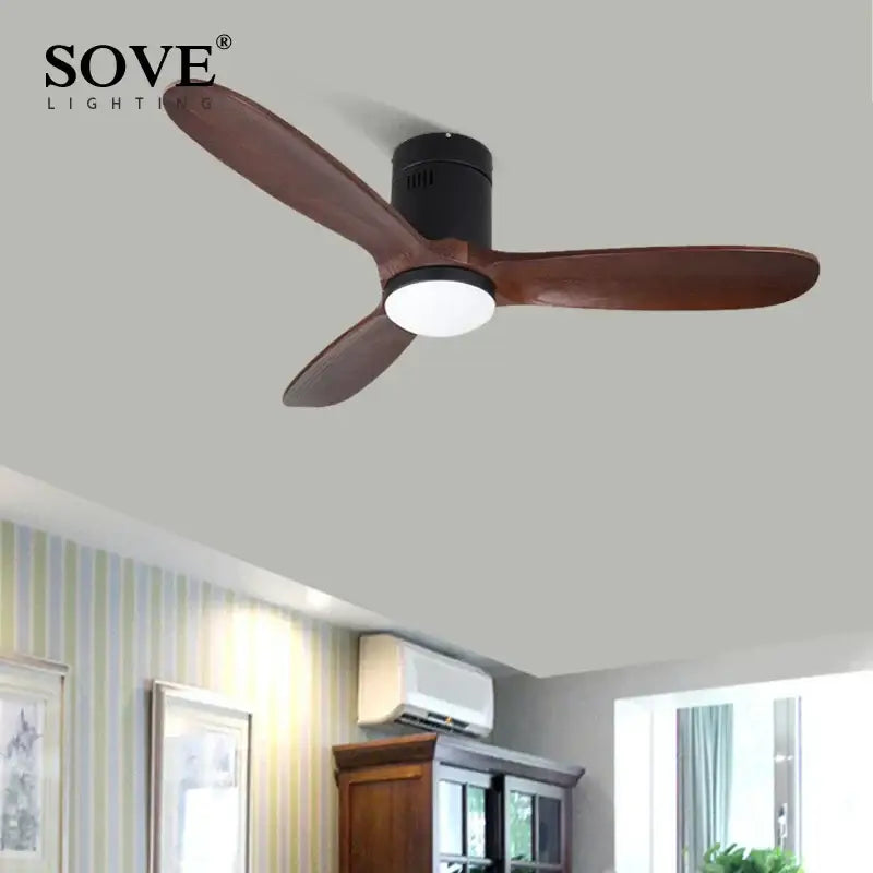 Vintage brown wood ceiling fan with remote control for living room