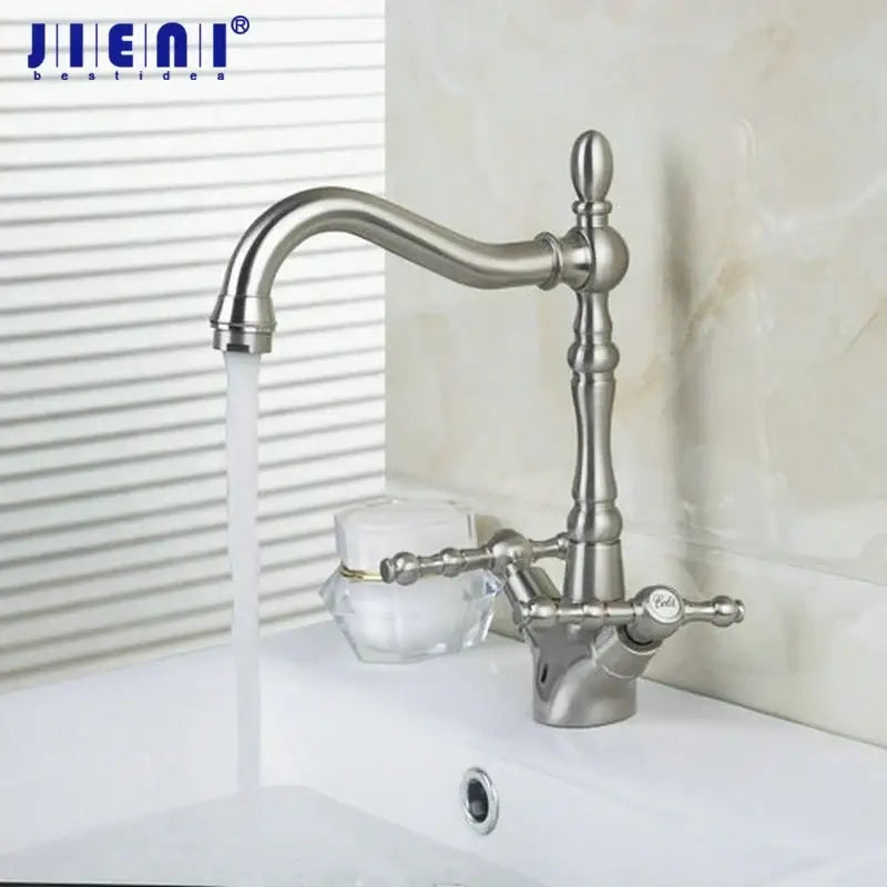 Vintage brushed nickel kitchen faucet with swivel spout