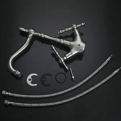 Vintage brushed nickel kitchen faucet with swivel spout