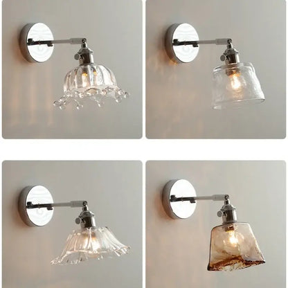 Vintage brushed nickel led wall light bedroom glass sconce