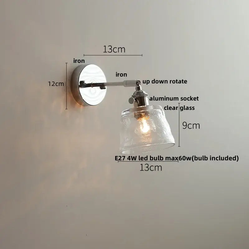 Vintage brushed nickel led wall light bedroom glass sconce