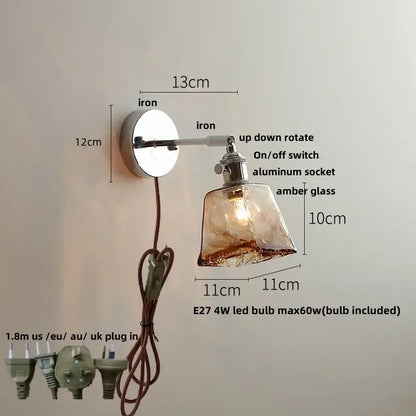 Vintage brushed nickel led wall light bedroom glass sconce