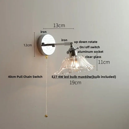Vintage brushed nickel led wall light bedroom glass sconce