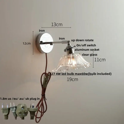 Vintage brushed nickel led wall light bedroom glass sconce