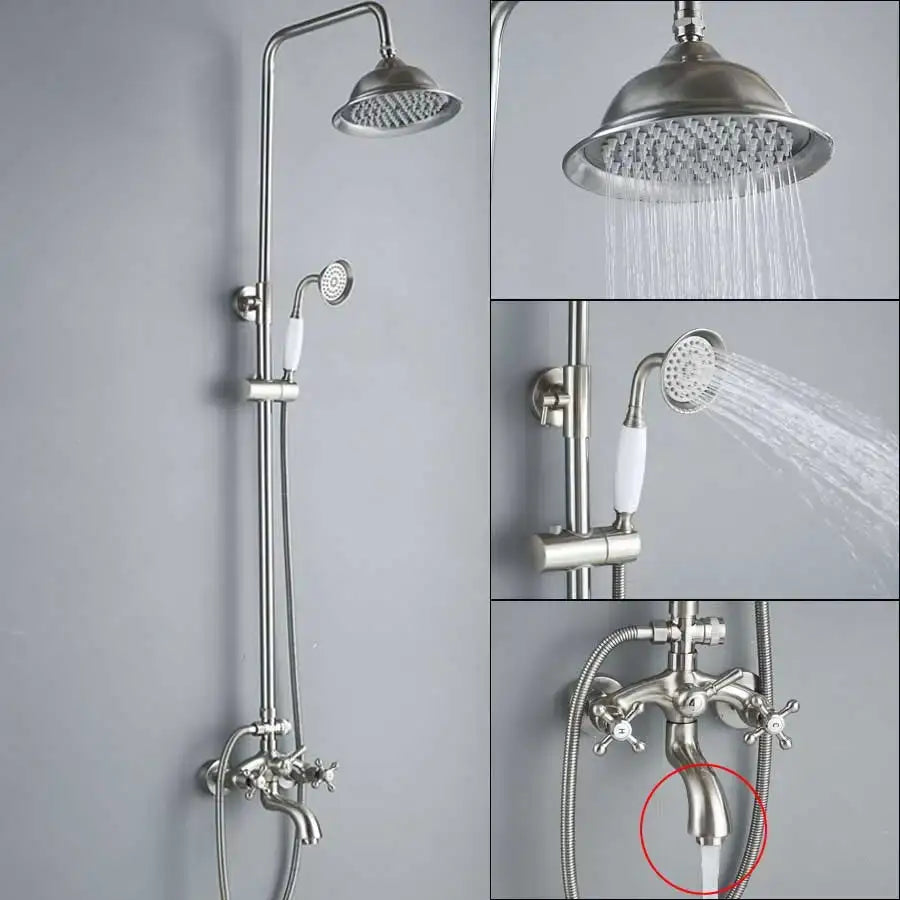 Vintage brushed nickel & white bathroom shower mixer faucet handshower