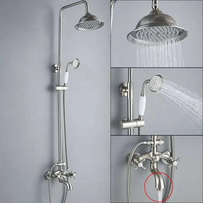 Vintage brushed nickel & white bathroom shower mixer faucet handshower