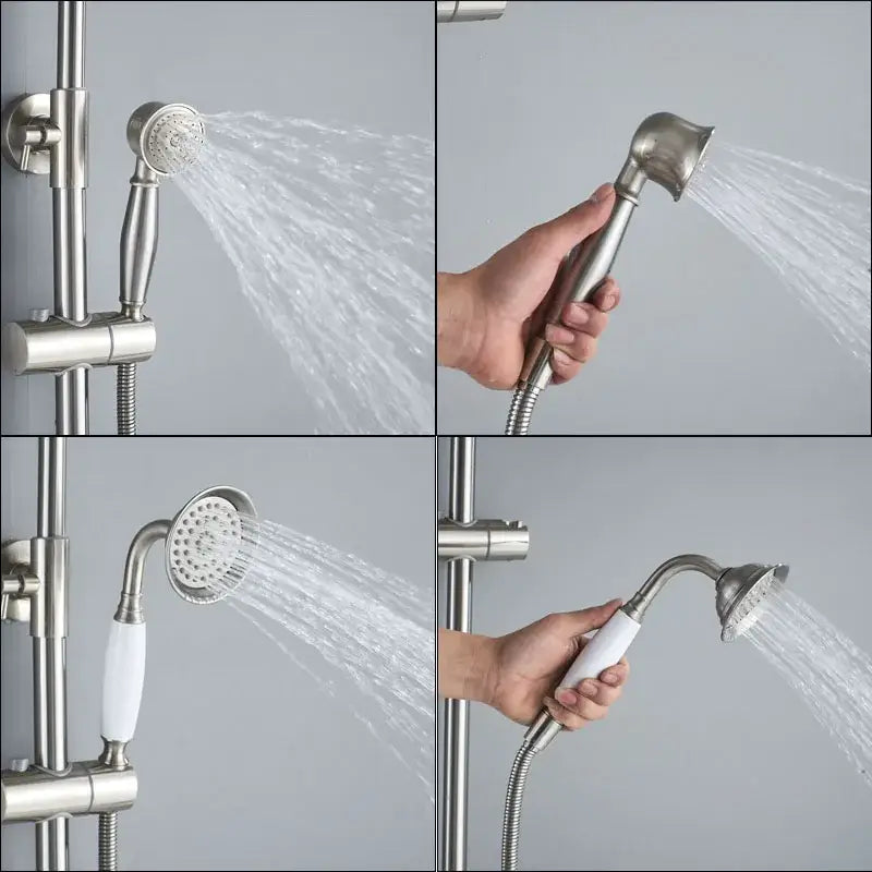 Vintage brushed nickel & white bathroom shower mixer faucet handshower