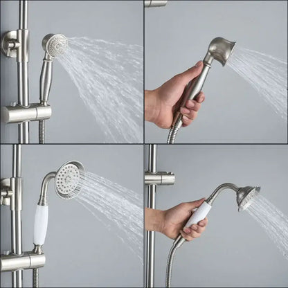 Vintage brushed nickel & white bathroom shower mixer faucet handshower