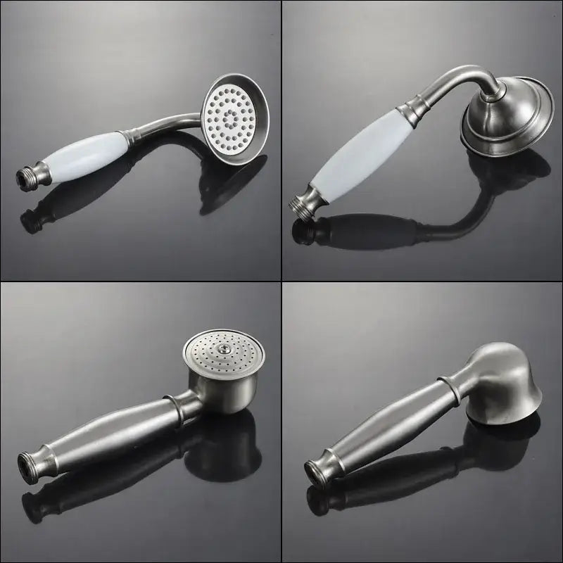Vintage brushed nickel & white bathroom shower mixer faucet handshower